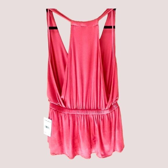 FREE PEOPLE CORAL/RED JERSEY PEPLUM TANK TOP SIZE M - Picture 7 of 13